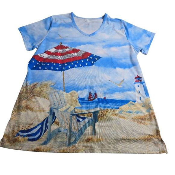 Allison Daley Patriotic beach blouse M - Picture 1 of 5